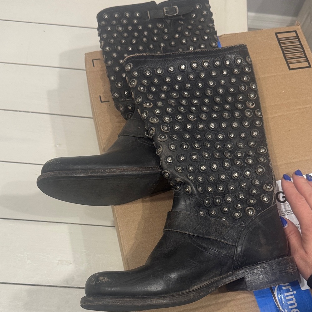 Frye Black Leather Boots with Silver Accents